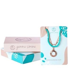 Gemma Simone Aqua Rose Gold Plated and Beaded 3 Strand Lariat Necklace NWT